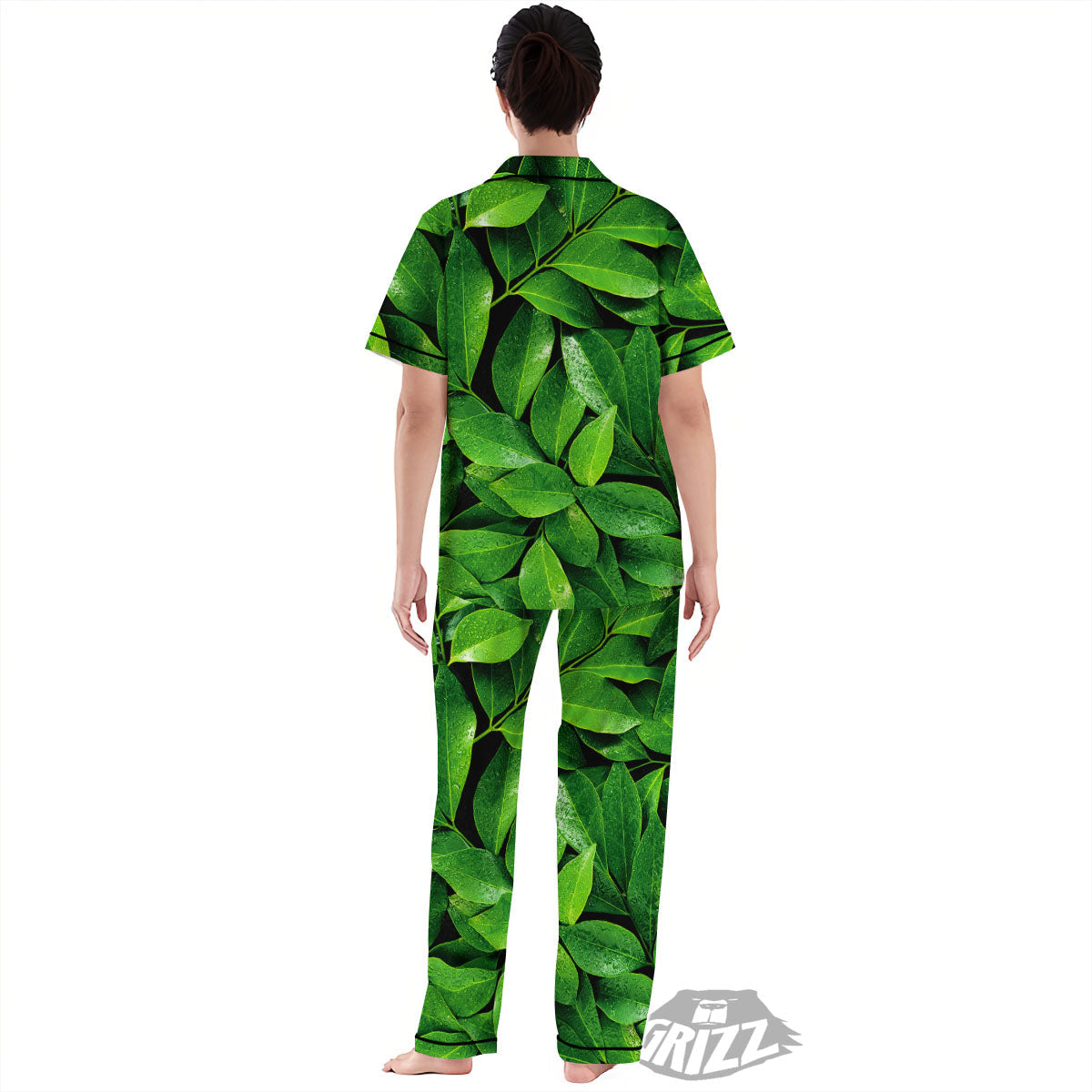 Fresh Leaf Green Print Women's Pajamas Set-grizzshop