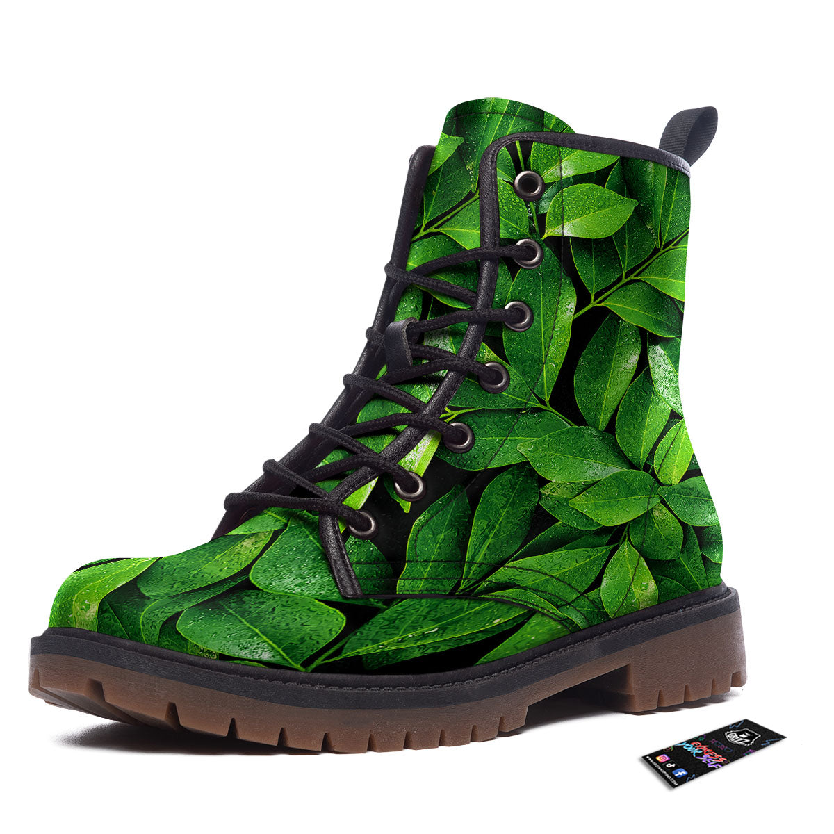 Fresh Leaf Green Print Work Boots-grizzshop