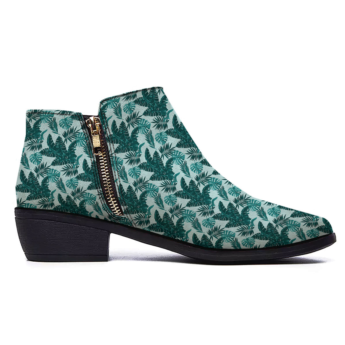 Fresh Leaf Tropical Print Ankle Boots-grizzshop
