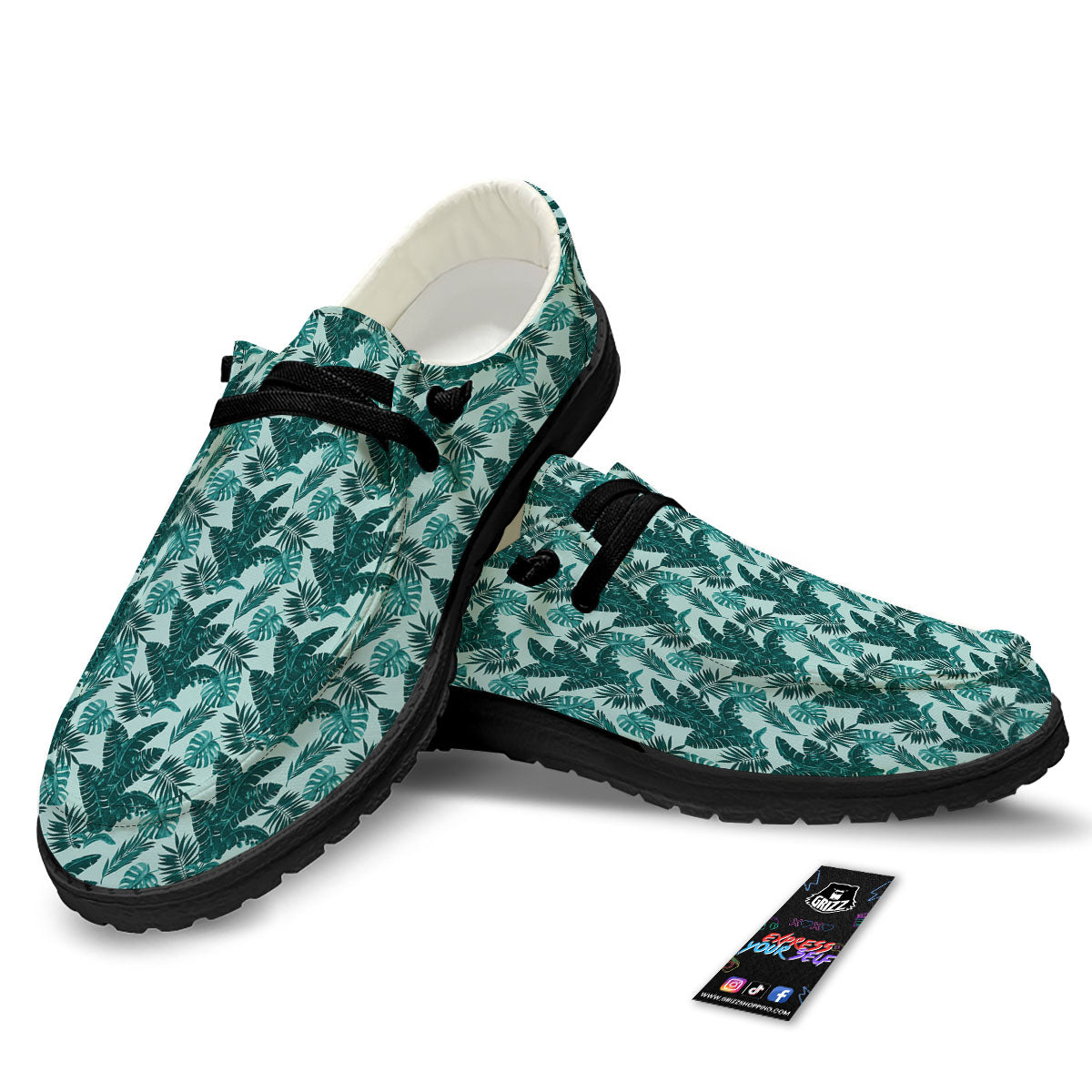 Fresh Leaf Tropical Print Black Loafers-grizzshop