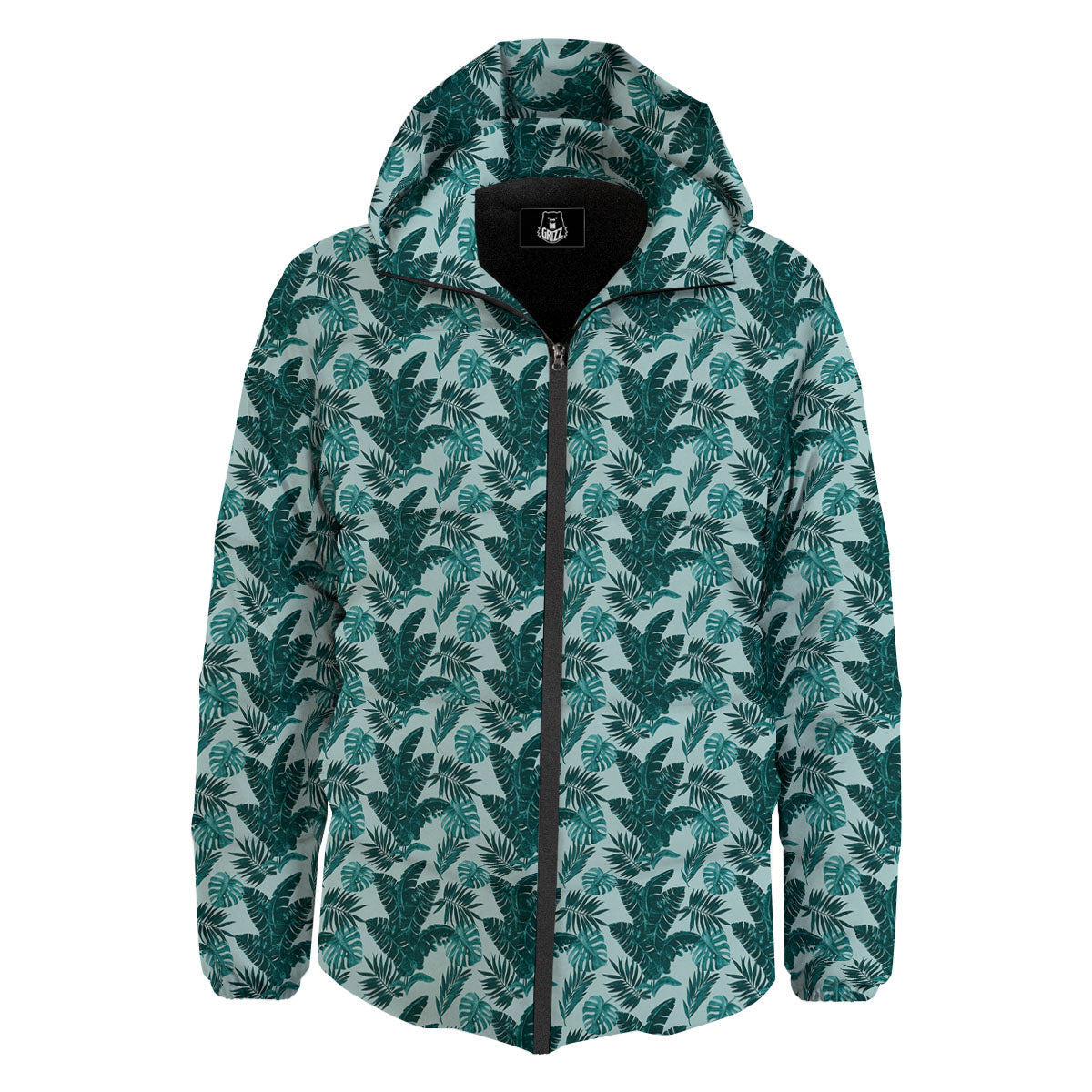 Fresh Leaf Tropical Print Down Jacket-grizzshop
