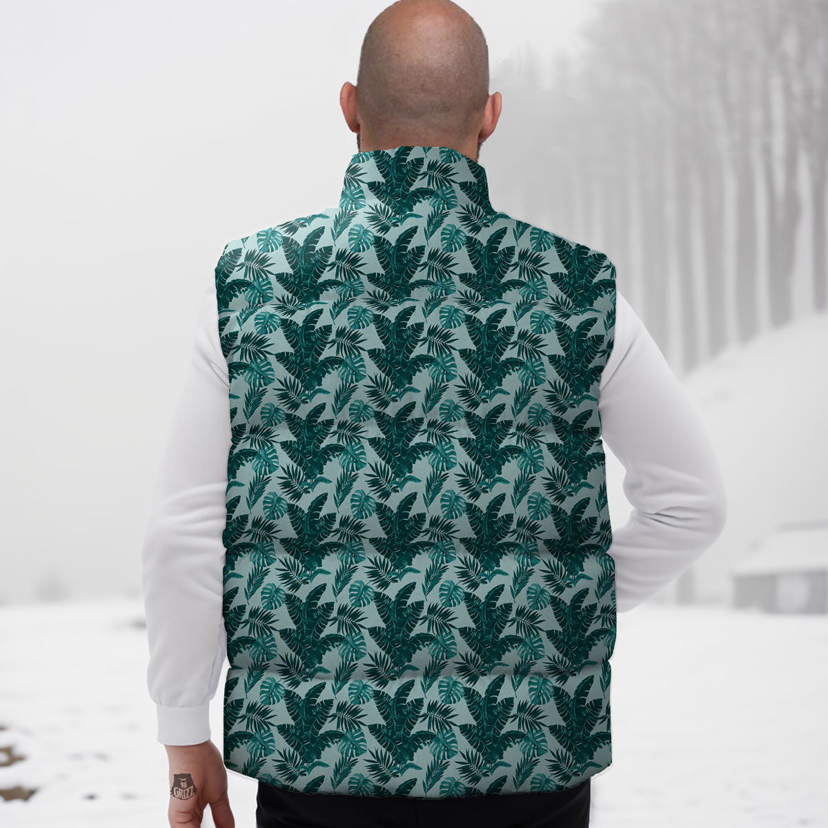 Fresh Leaf Tropical Print Down Vest
