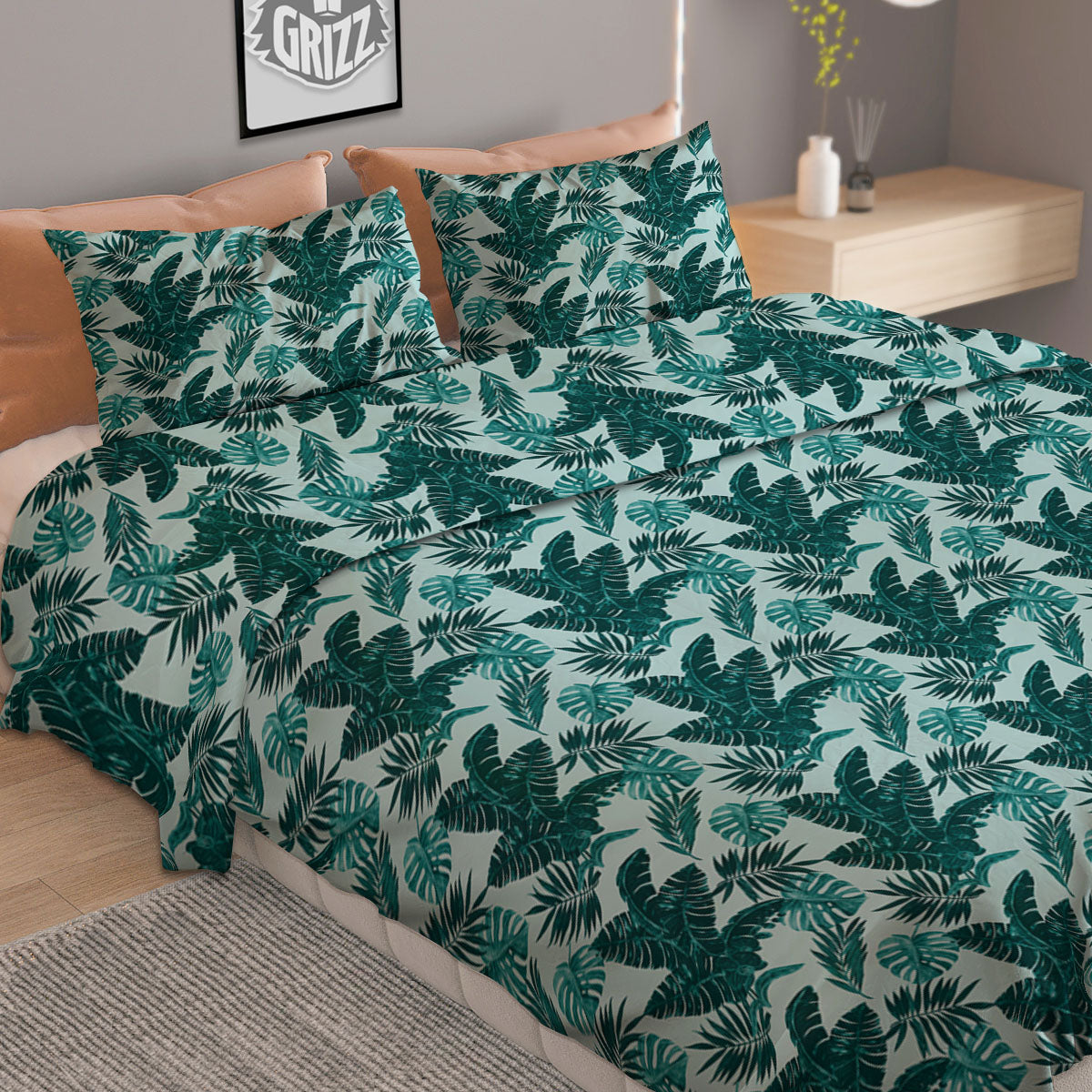 Fresh Leaf Tropical Print Duvet Cover Bedding Set
