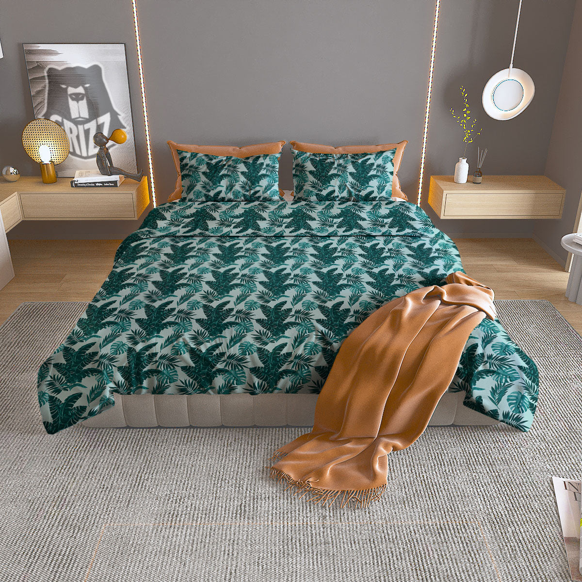Fresh Leaf Tropical Print Duvet Cover Bedding Set
