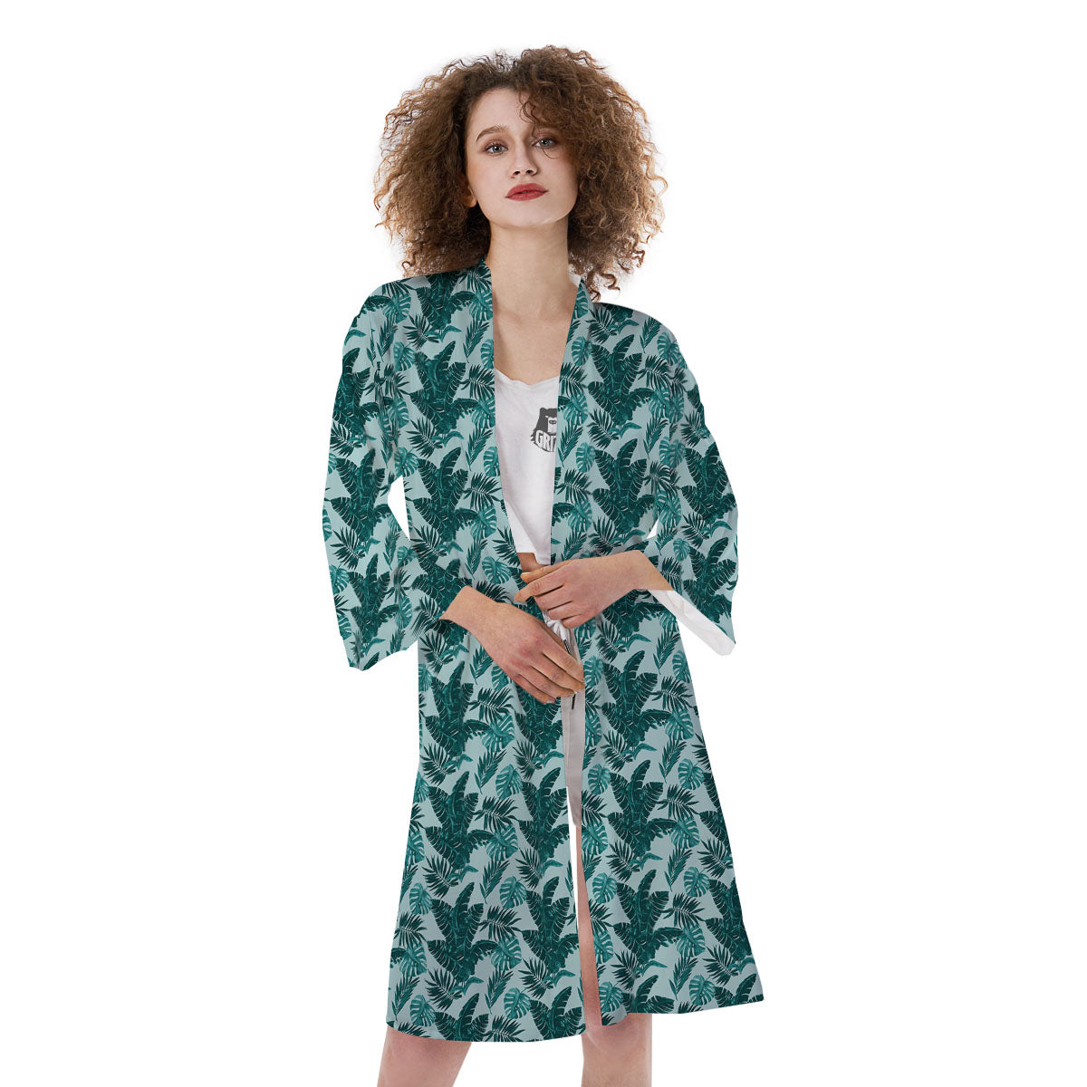 Fresh Leaf Tropical Print Kimono-grizzshop