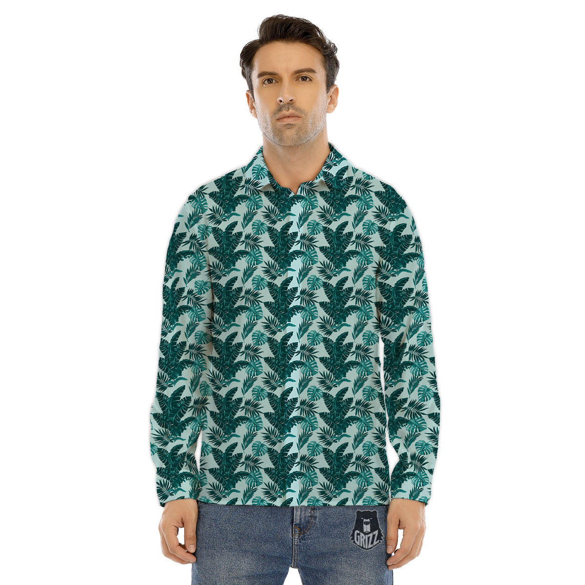 Fresh Leaf Tropical Print Men's Dress Shirts-grizzshop