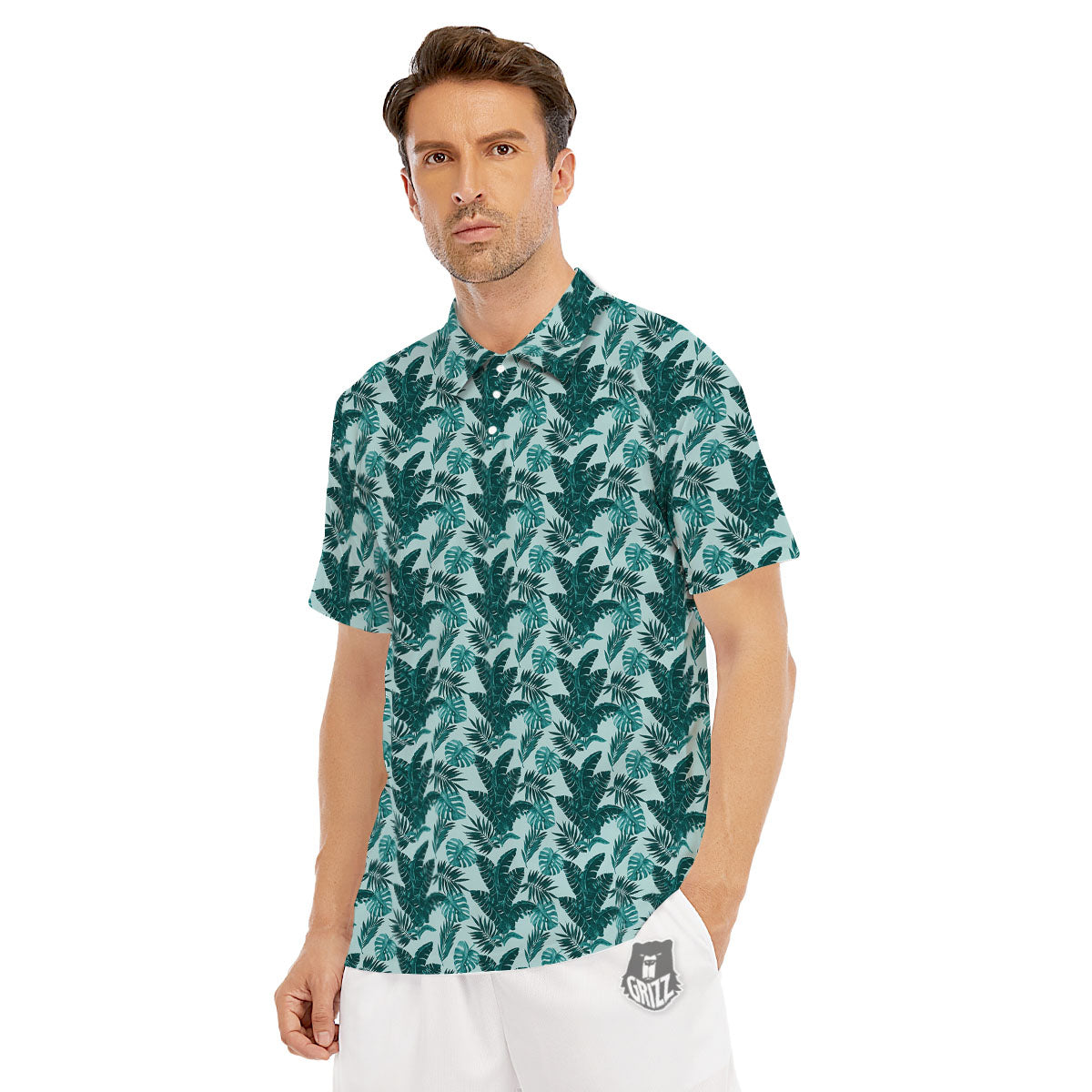 Fresh Leaf Tropical Print Men's Golf Shirts-grizzshop