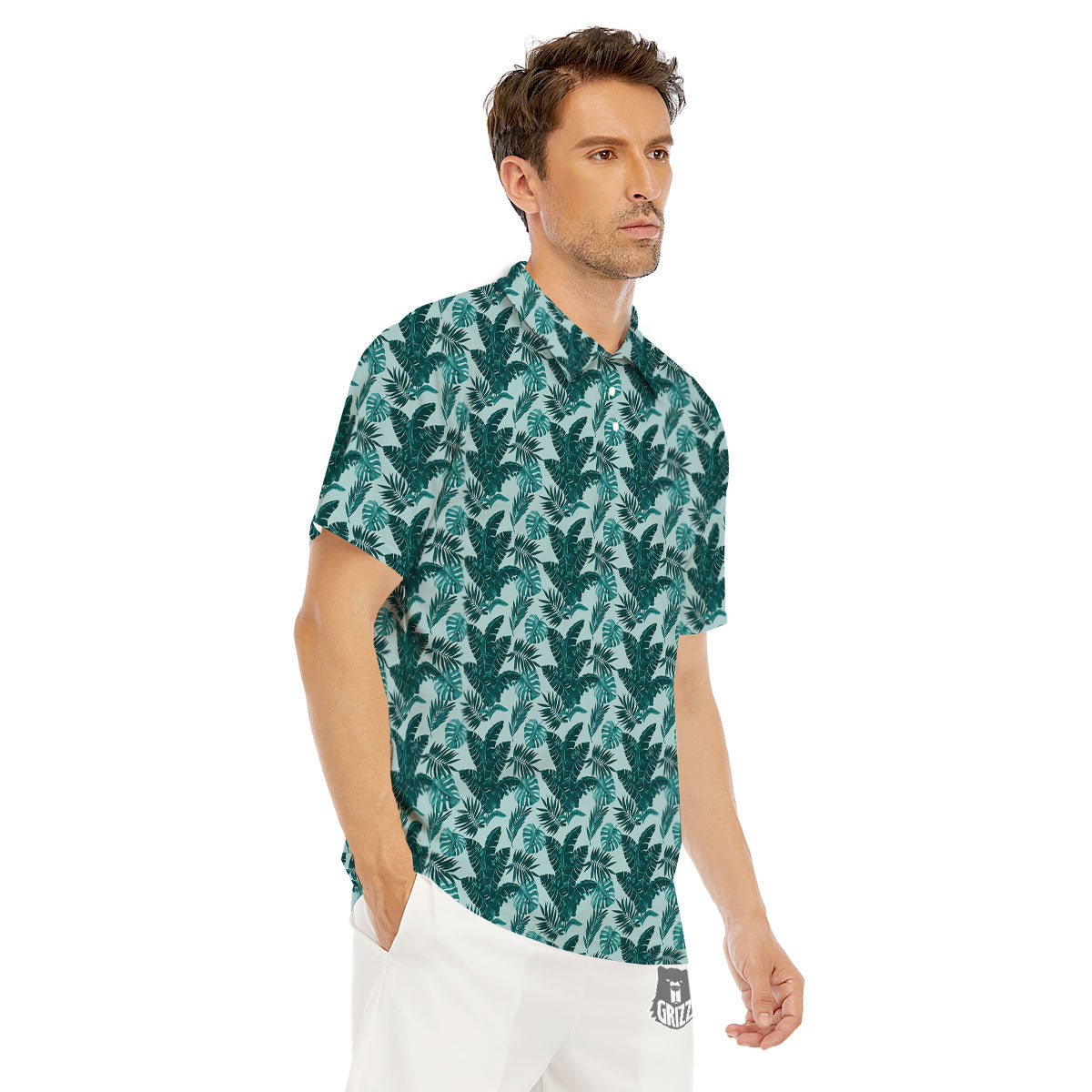 Fresh Leaf Tropical Print Men's Golf Shirts-grizzshop