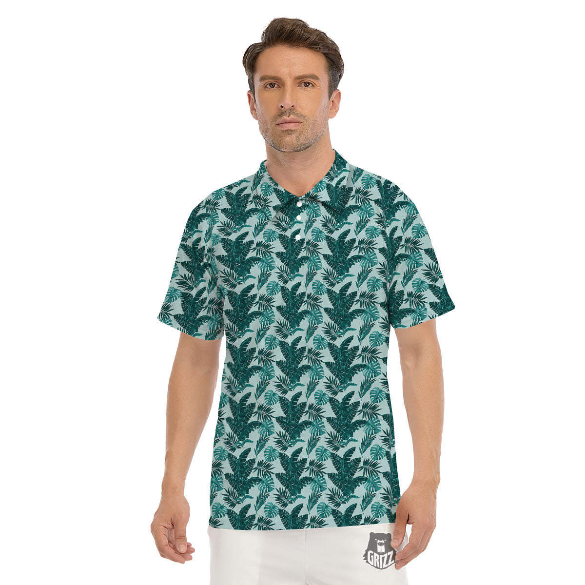 Fresh Leaf Tropical Print Men's Golf Shirts-grizzshop