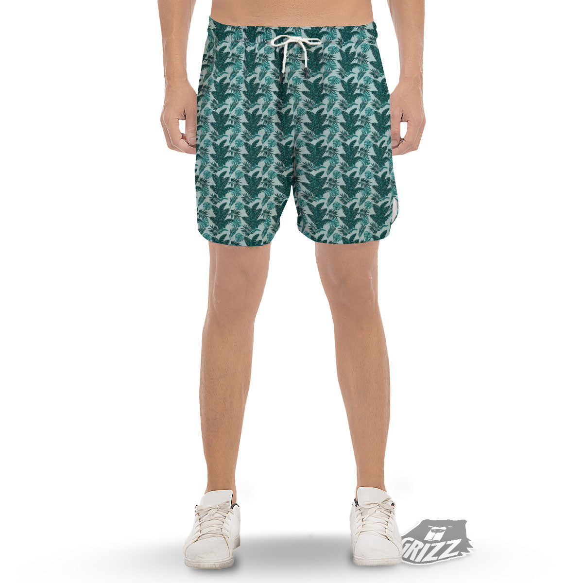 Fresh Leaf Tropical Print Men's Gym Shorts-grizzshop