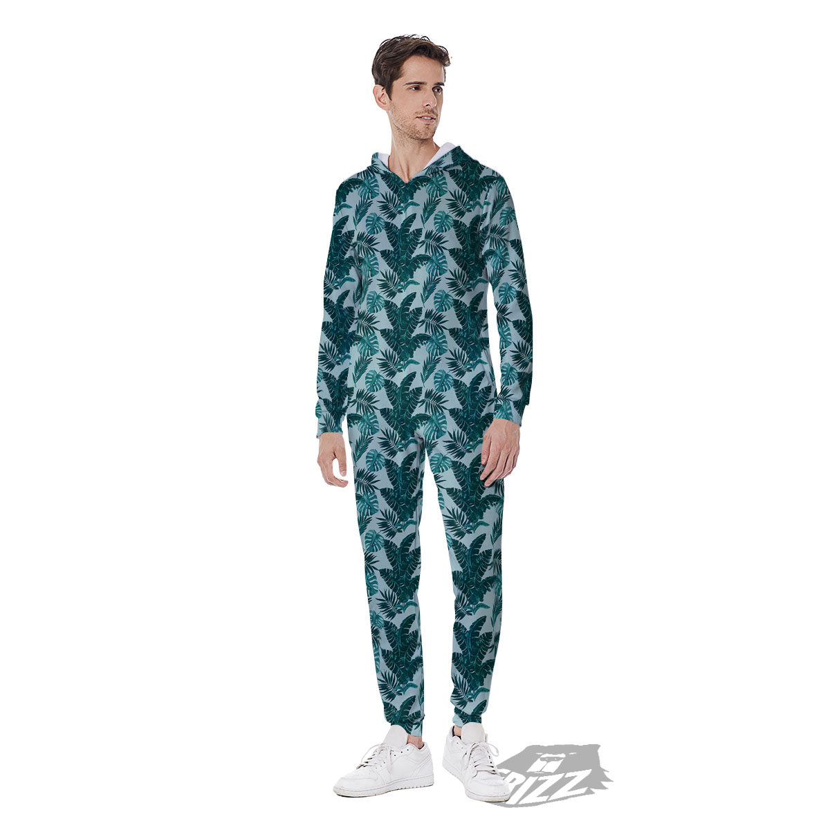 Fresh Leaf Tropical Print Men's Jumpsuit-grizzshop