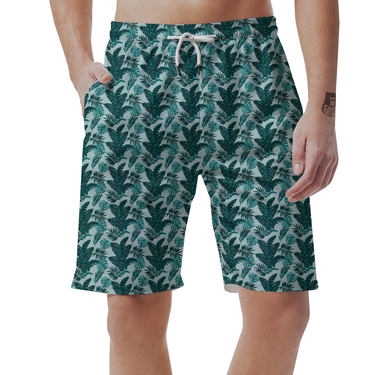 Fresh Leaf Tropical Print Men's Shorts-grizzshop