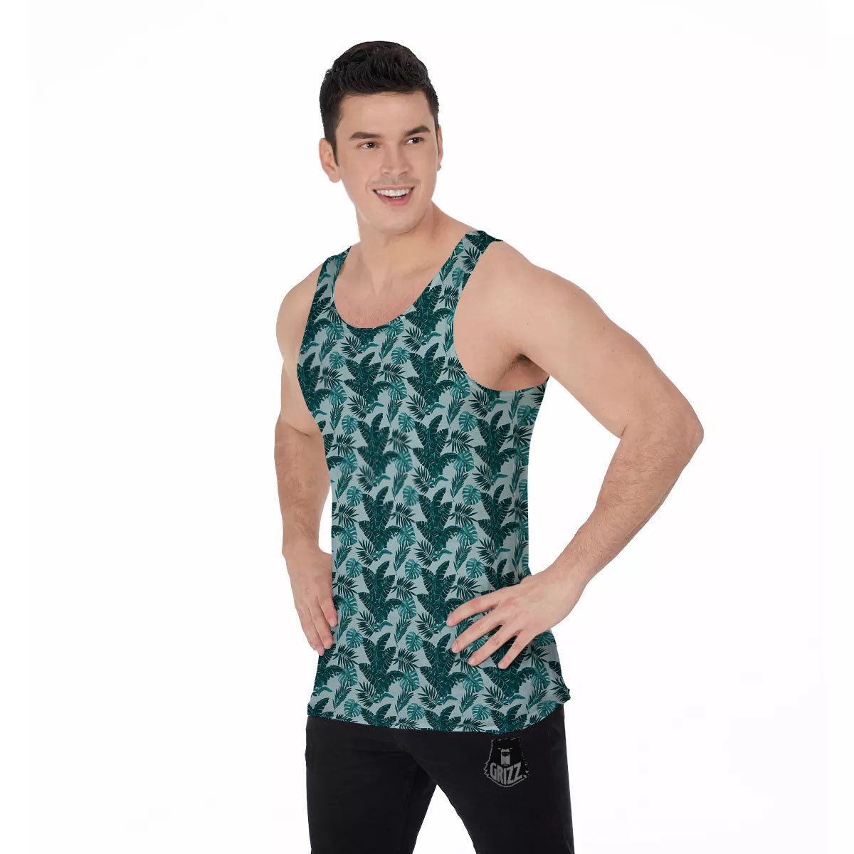 Fresh Leaf Tropical Print Men's Tank Top-grizzshop