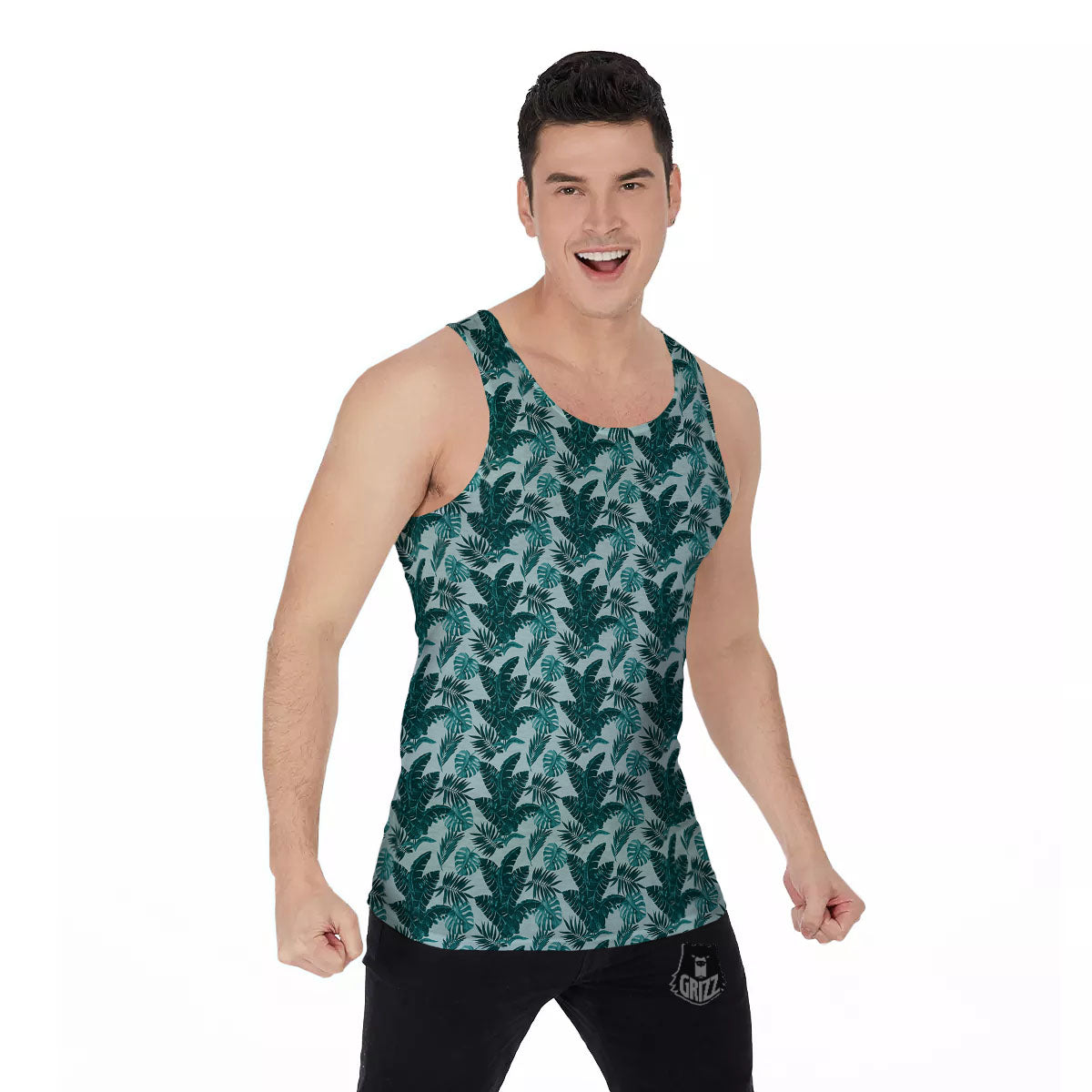 Fresh Leaf Tropical Print Men's Tank Top-grizzshop