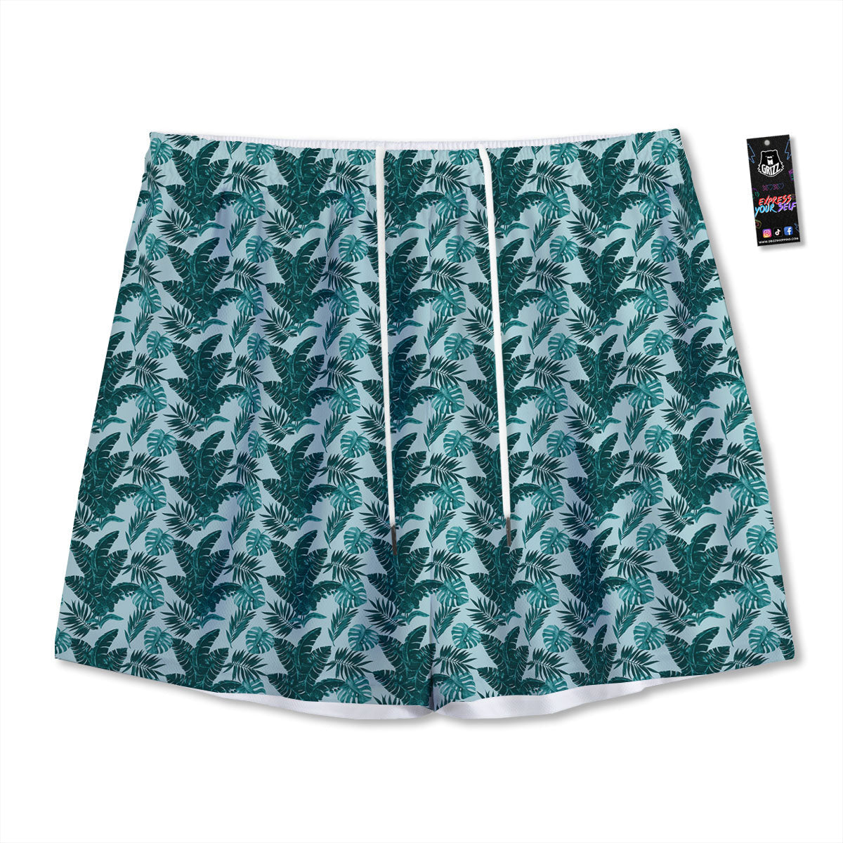 Fresh Leaf Tropical Print Mesh Shorts