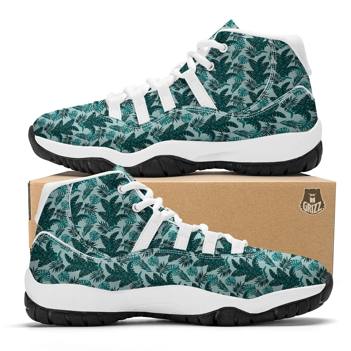 Fresh Leaf Tropical Print White Bball Shoes-grizzshop