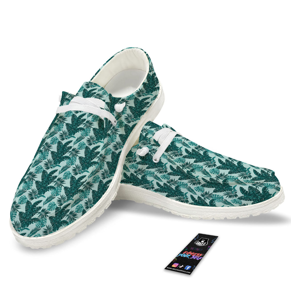 Fresh Leaf Tropical Print White Loafers-grizzshop