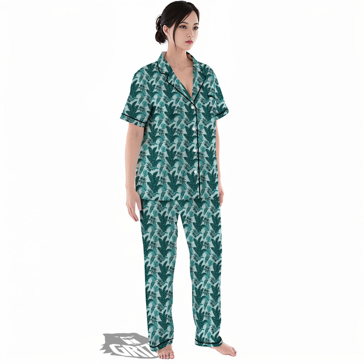 Fresh Leaf Tropical Print Women's Pajamas Set-grizzshop