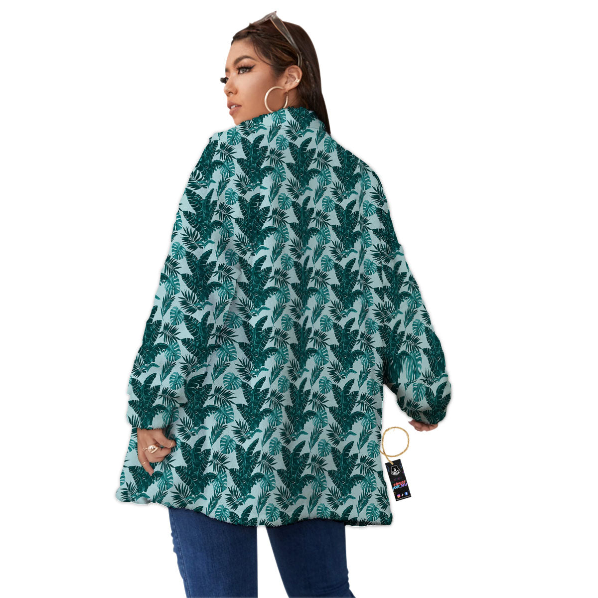 Fresh Leaf Tropical Print Women's Sherpa Jacket-grizzshop
