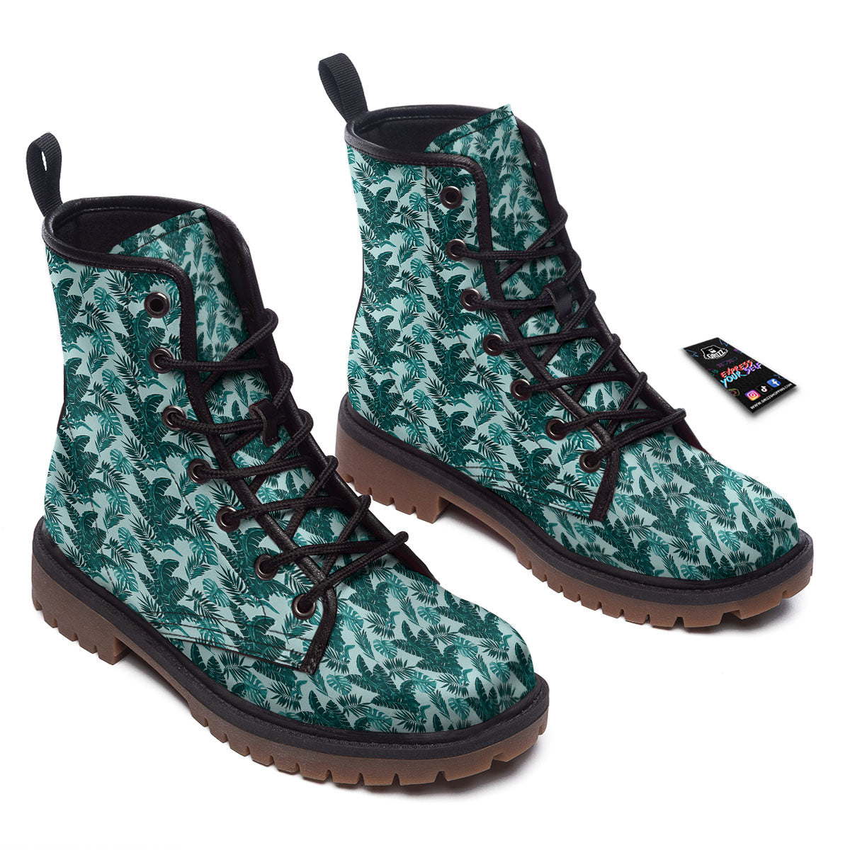 Fresh Leaf Tropical Print Work Boots-grizzshop