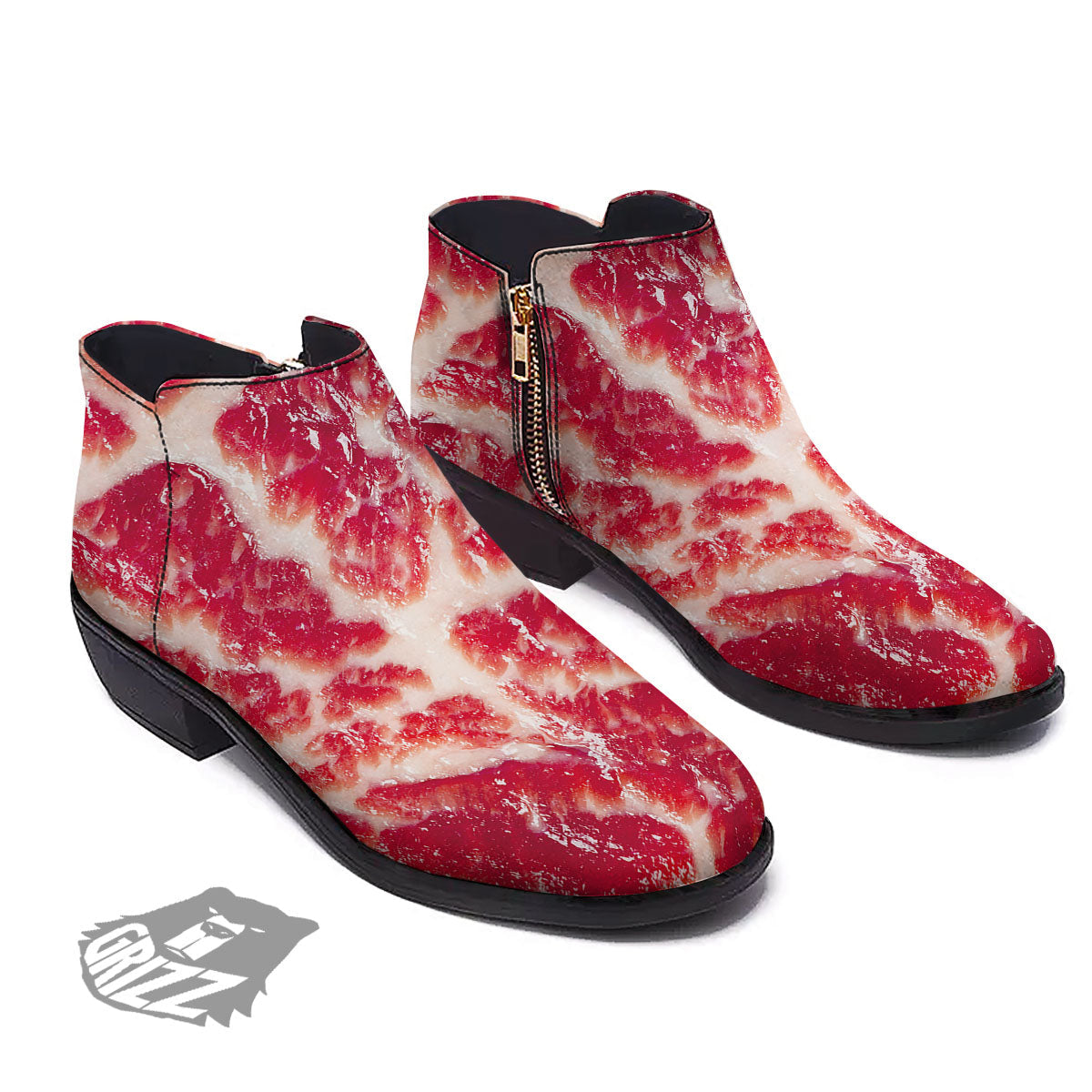 Fresh Meat Print Ankle Boots-grizzshop