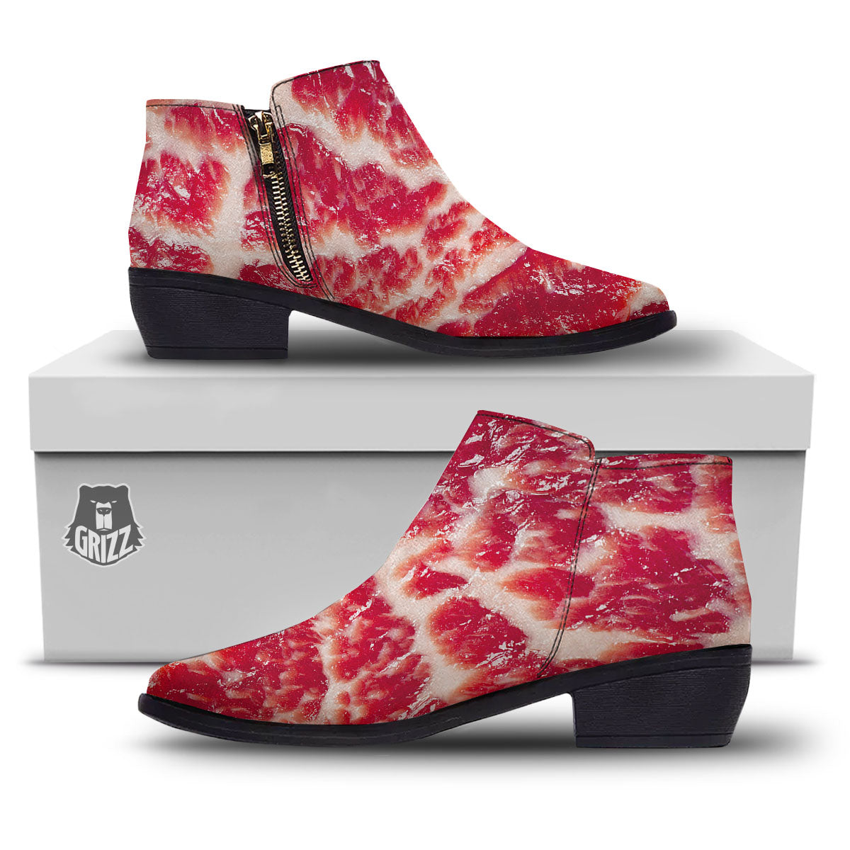 Fresh Meat Print Ankle Boots-grizzshop