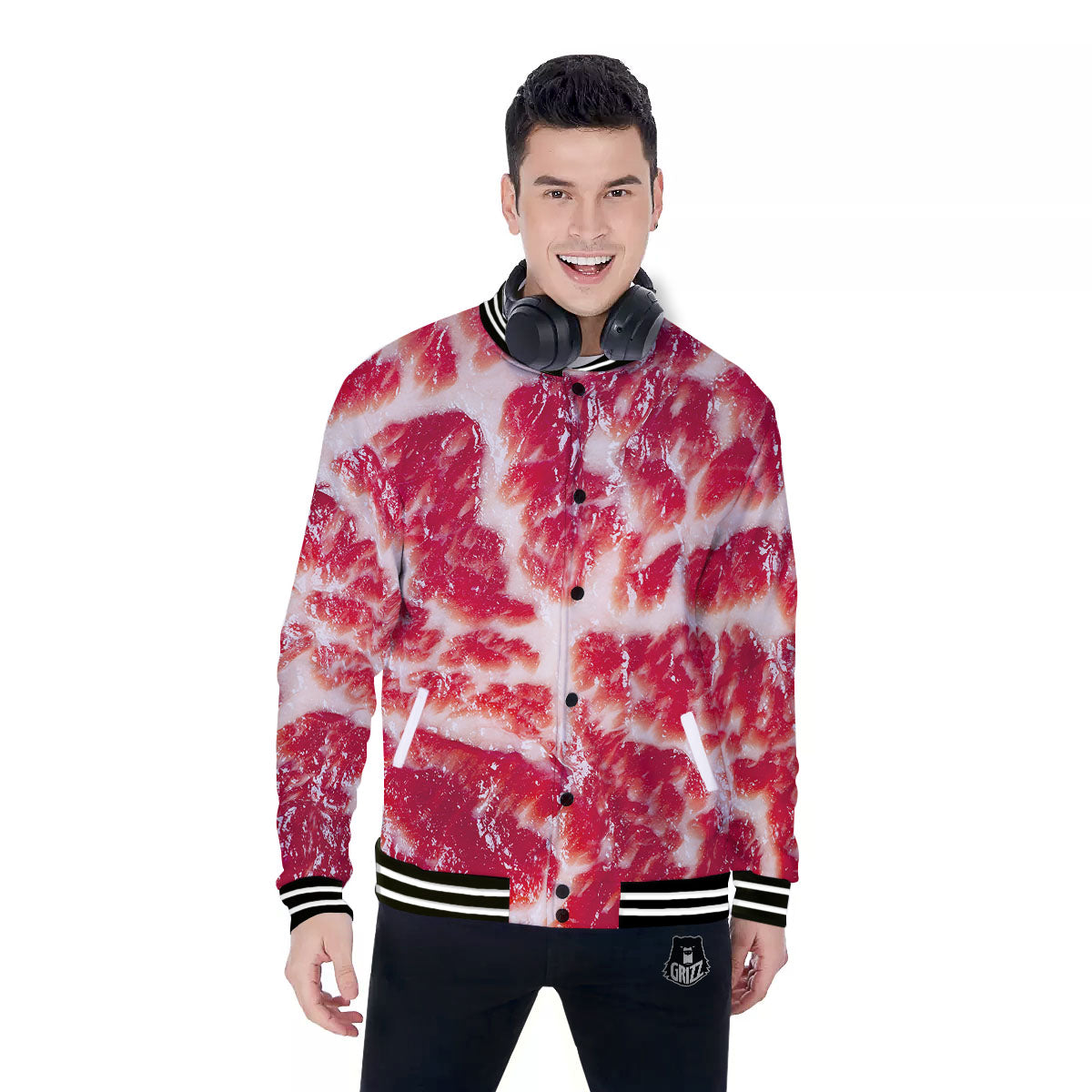 Fresh Meat Print Baseball Jacket-grizzshop