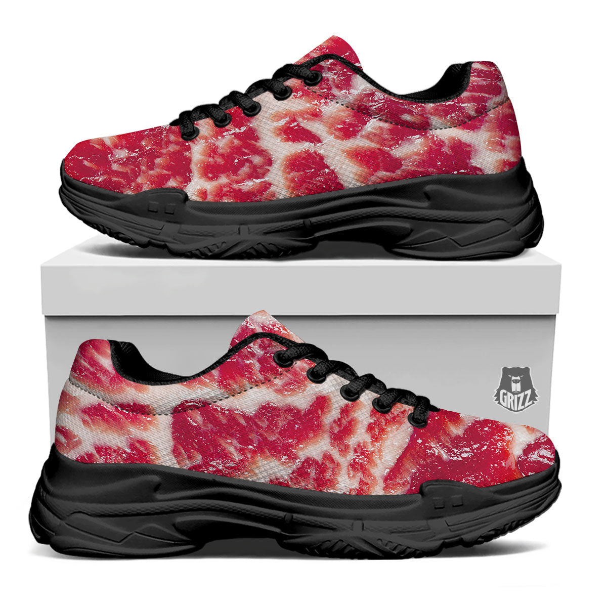 Fresh Meat Print Black Chunky Shoes-grizzshop