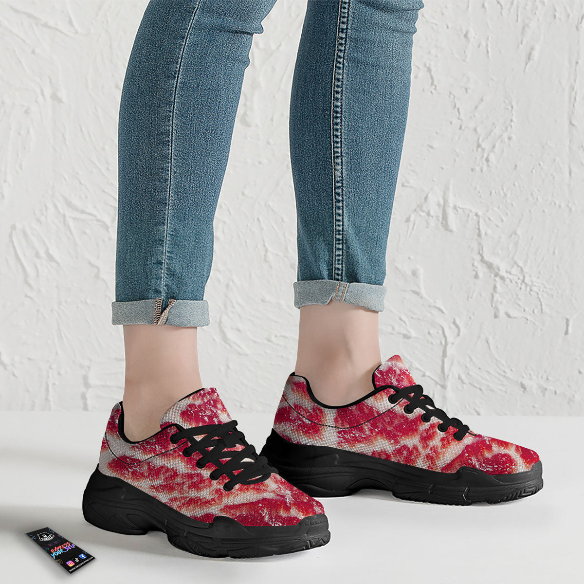 Fresh Meat Print Black Chunky Shoes-grizzshop