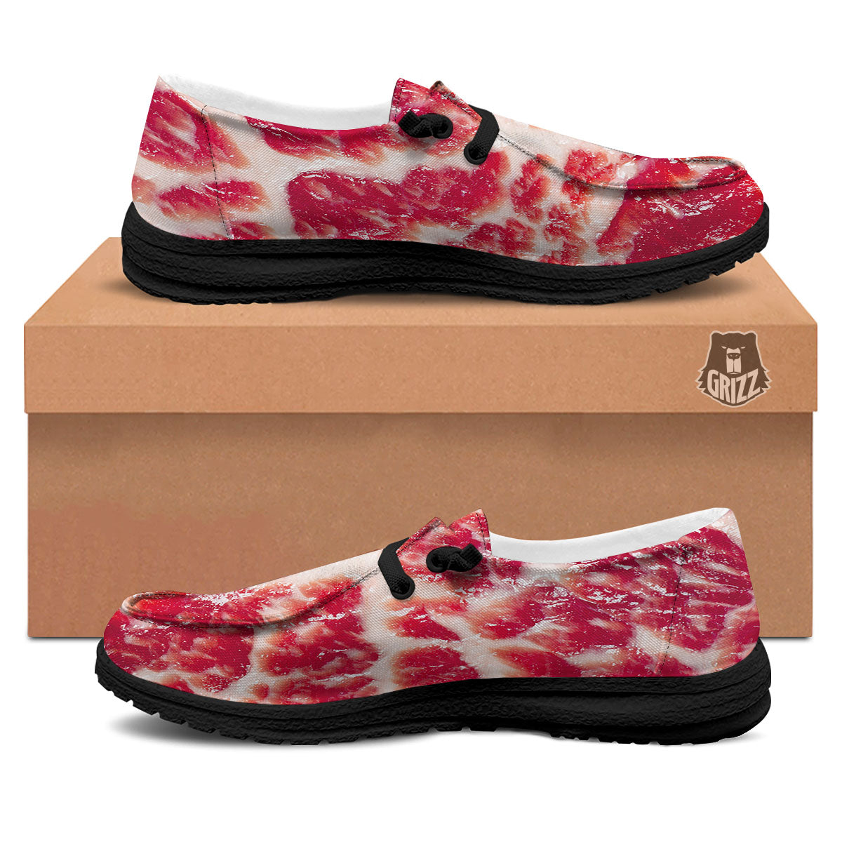 Fresh Meat Print Black Loafers-grizzshop