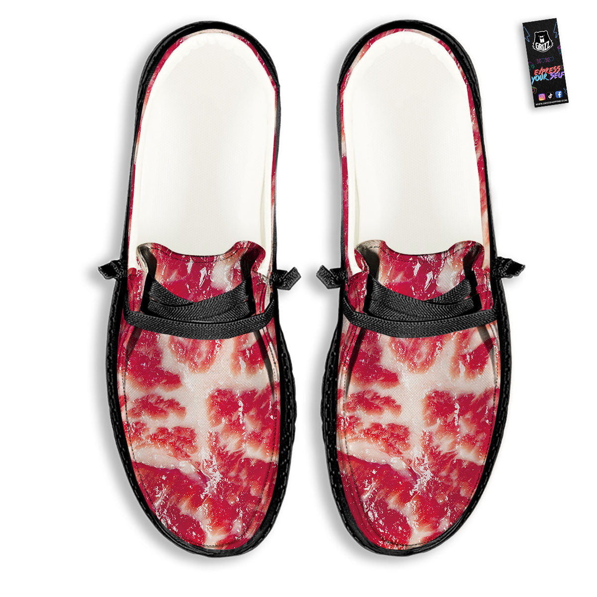 Fresh Meat Print Black Loafers-grizzshop