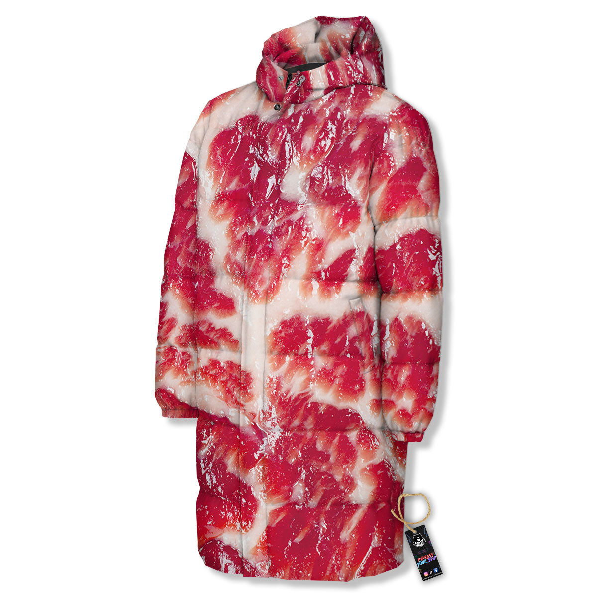 Fresh Meat Print Long Down Jacket-grizzshop