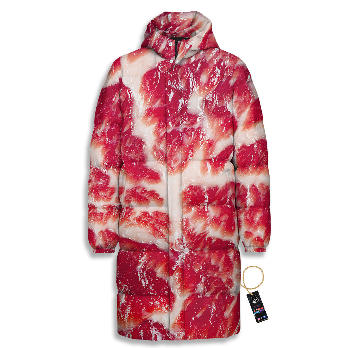 Fresh Meat Print Long Down Jacket-grizzshop
