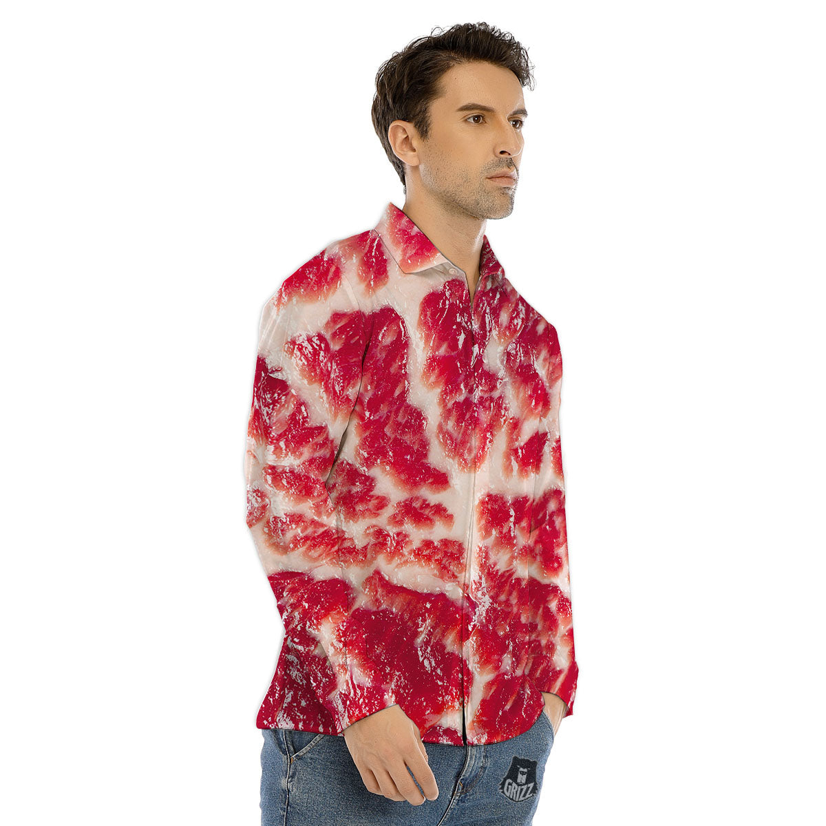 Fresh Meat Print Men's Dress Shirts-grizzshop