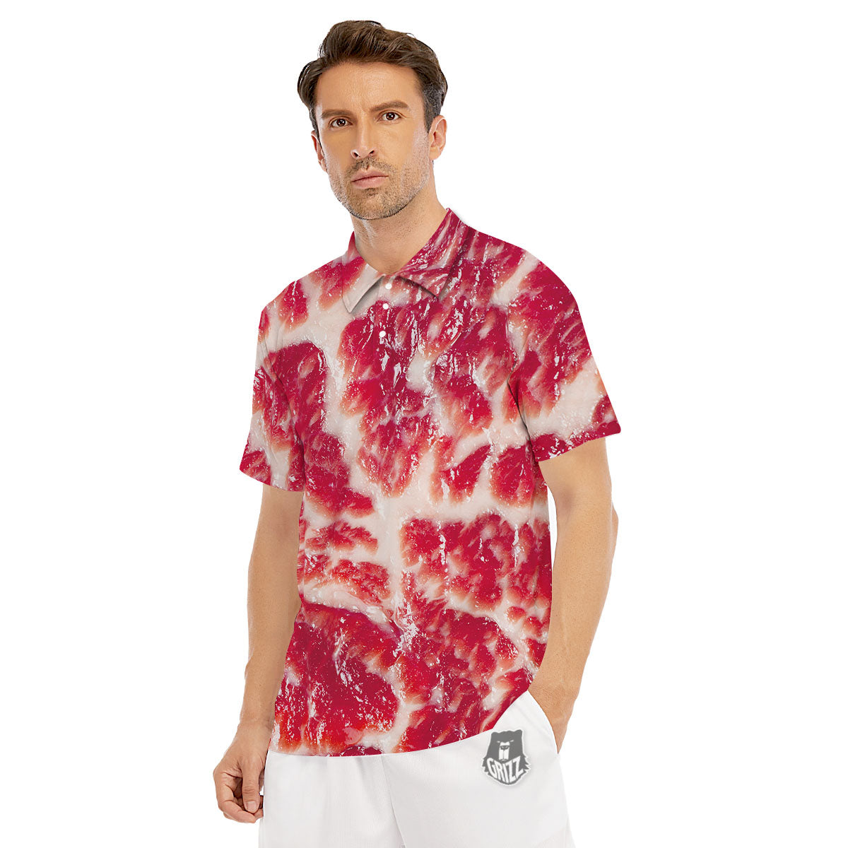 Fresh Meat Print Men's Golf Shirts-grizzshop