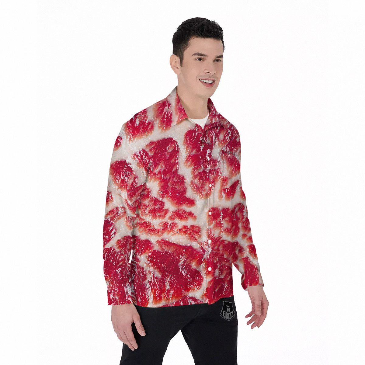 Fresh Meat Print Men's Long Sleeve Shirts-grizzshop