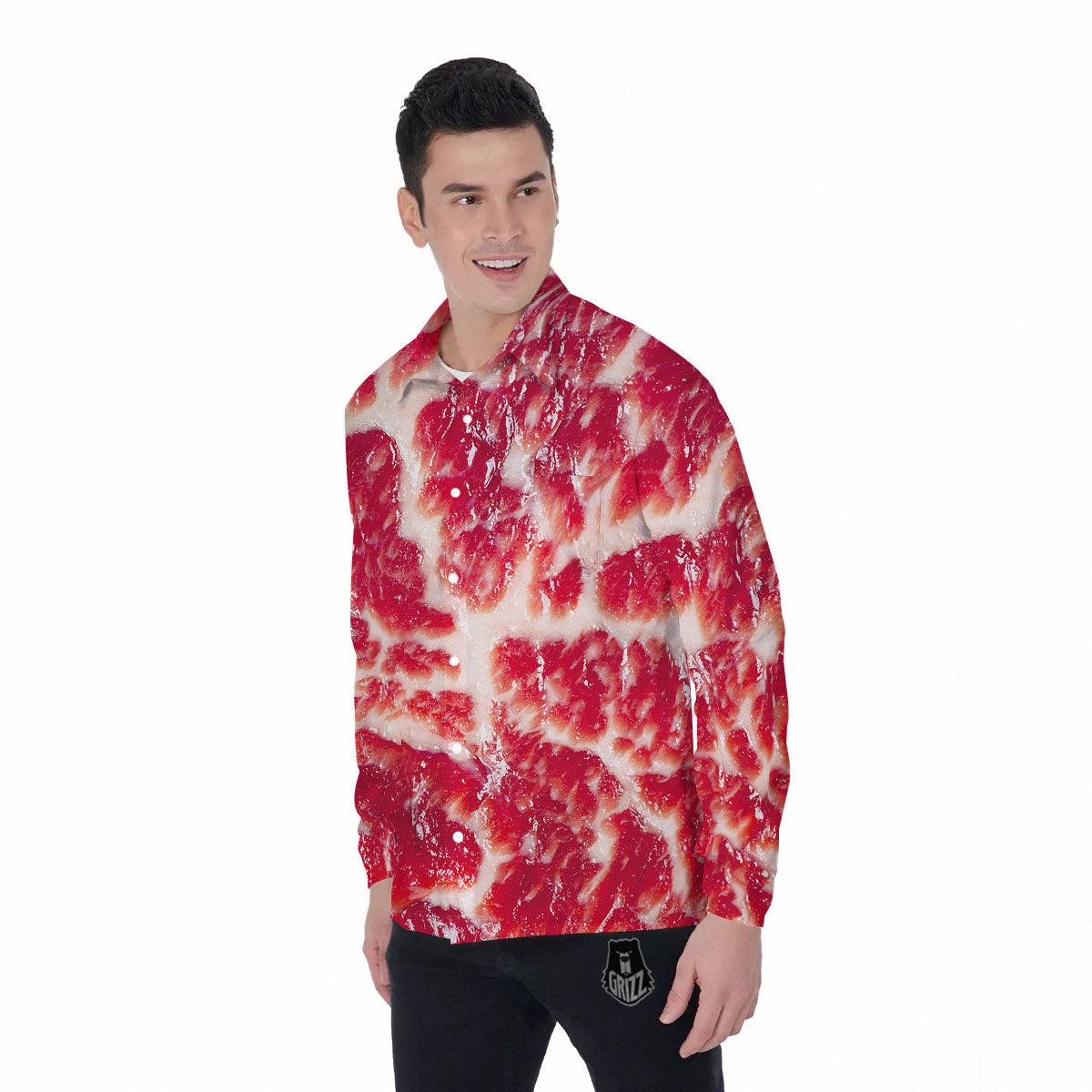 Fresh Meat Print Men's Long Sleeve Shirts-grizzshop