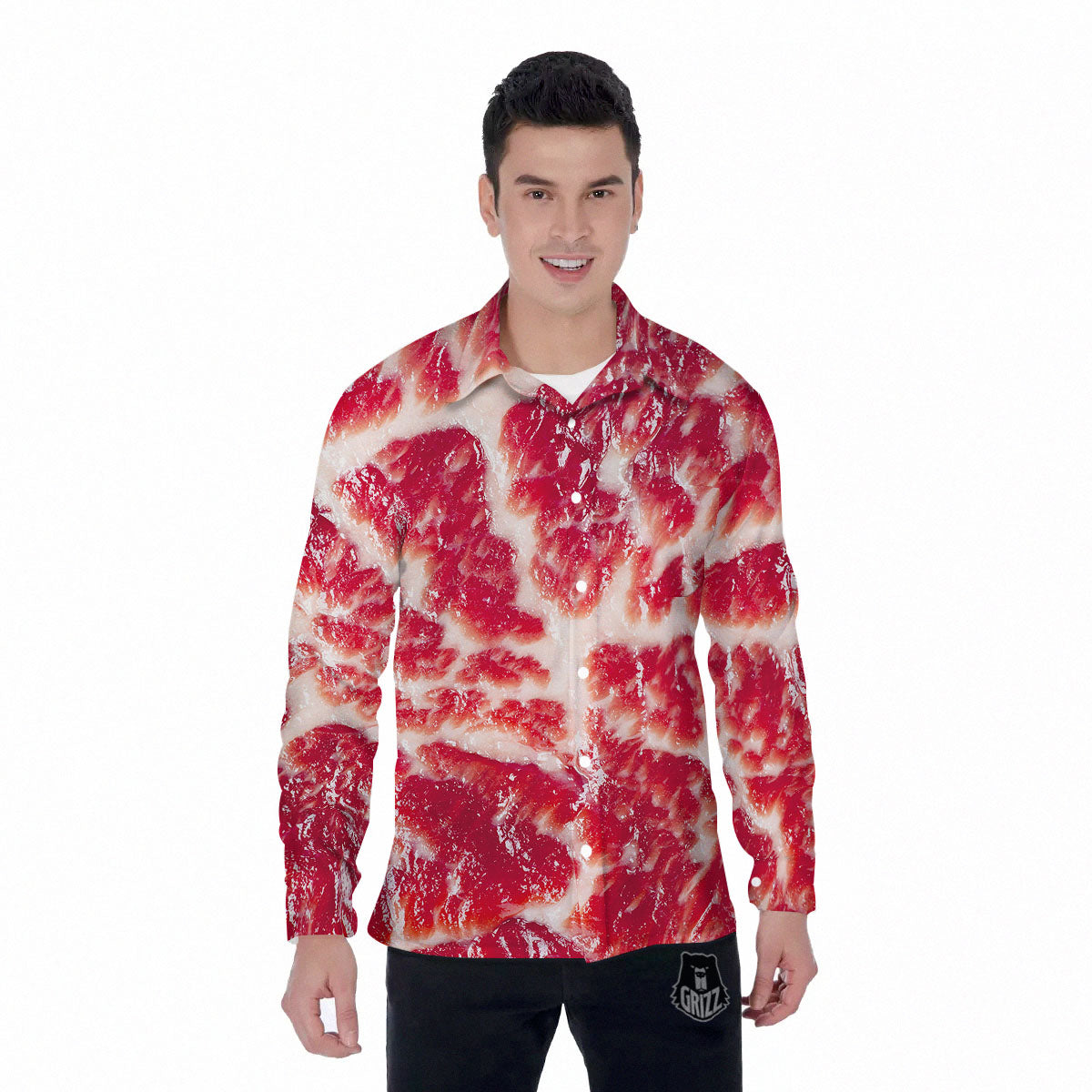 Fresh Meat Print Men's Long Sleeve Shirts-grizzshop