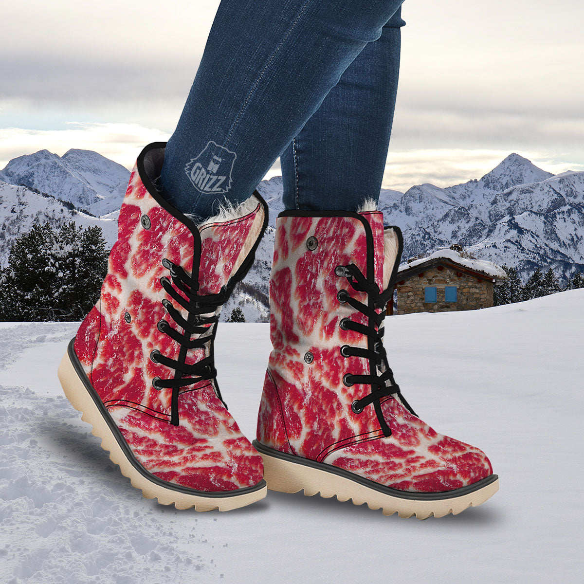 Fresh Meat Print Snow Boots-grizzshop