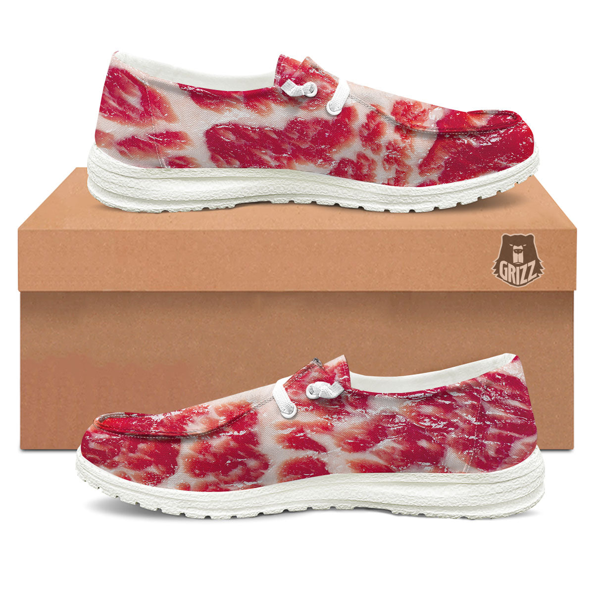 Fresh Meat Print White Loafers-grizzshop