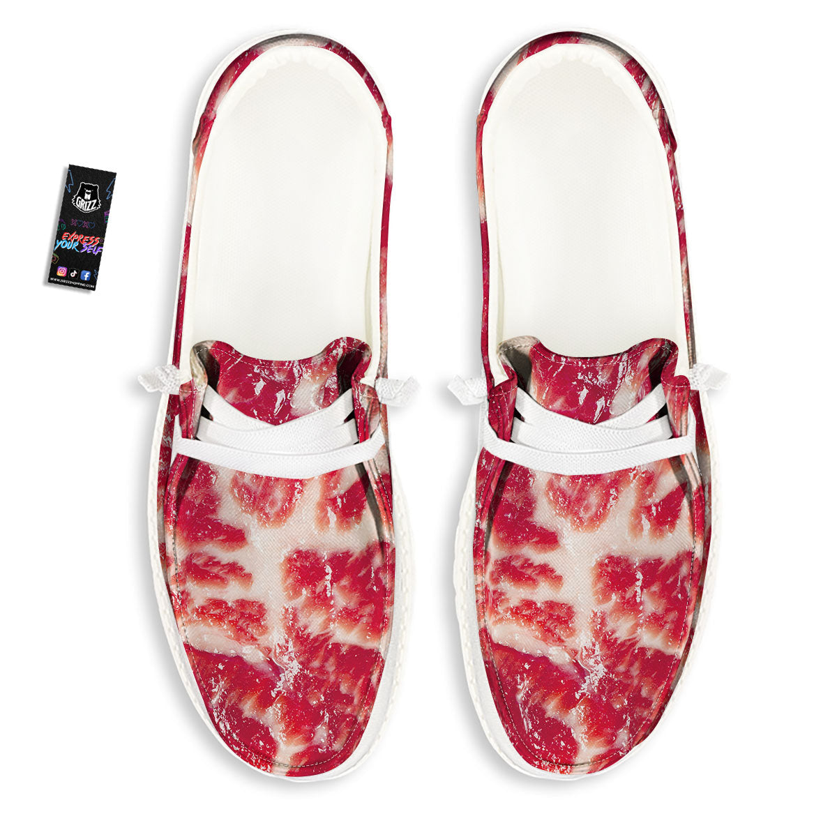 Fresh Meat Print White Loafers-grizzshop