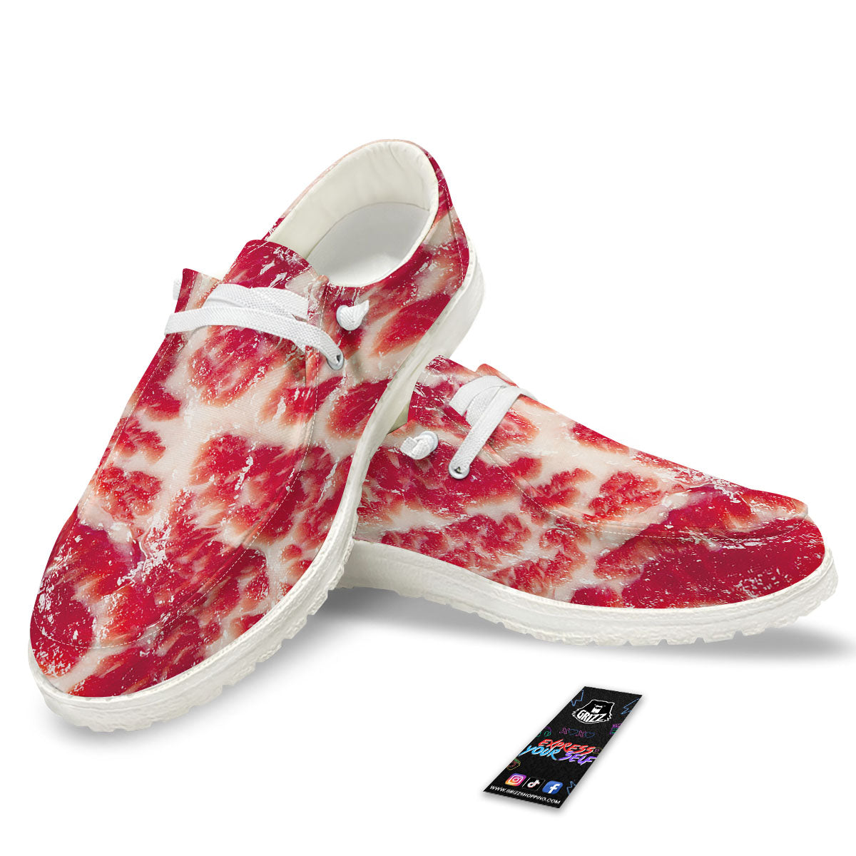 Fresh Meat Print White Loafers-grizzshop