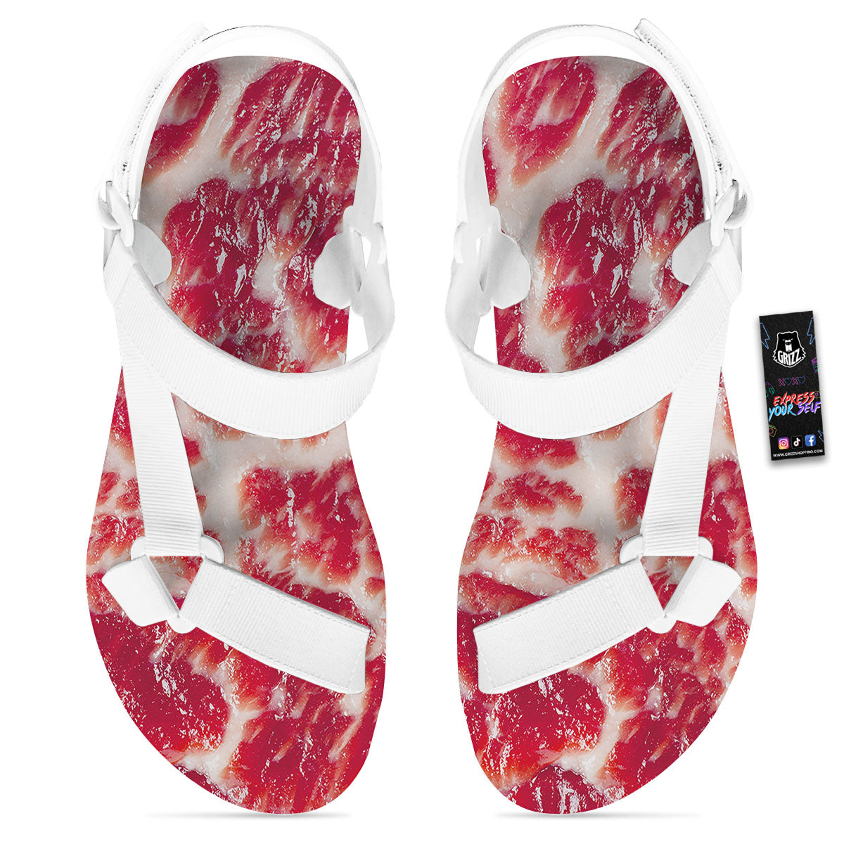 Fresh Meat Print White Open Toe Sandals-grizzshop