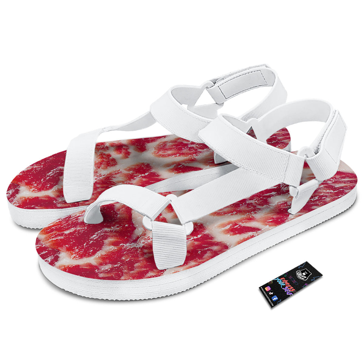 Fresh Meat Print White Open Toe Sandals-grizzshop