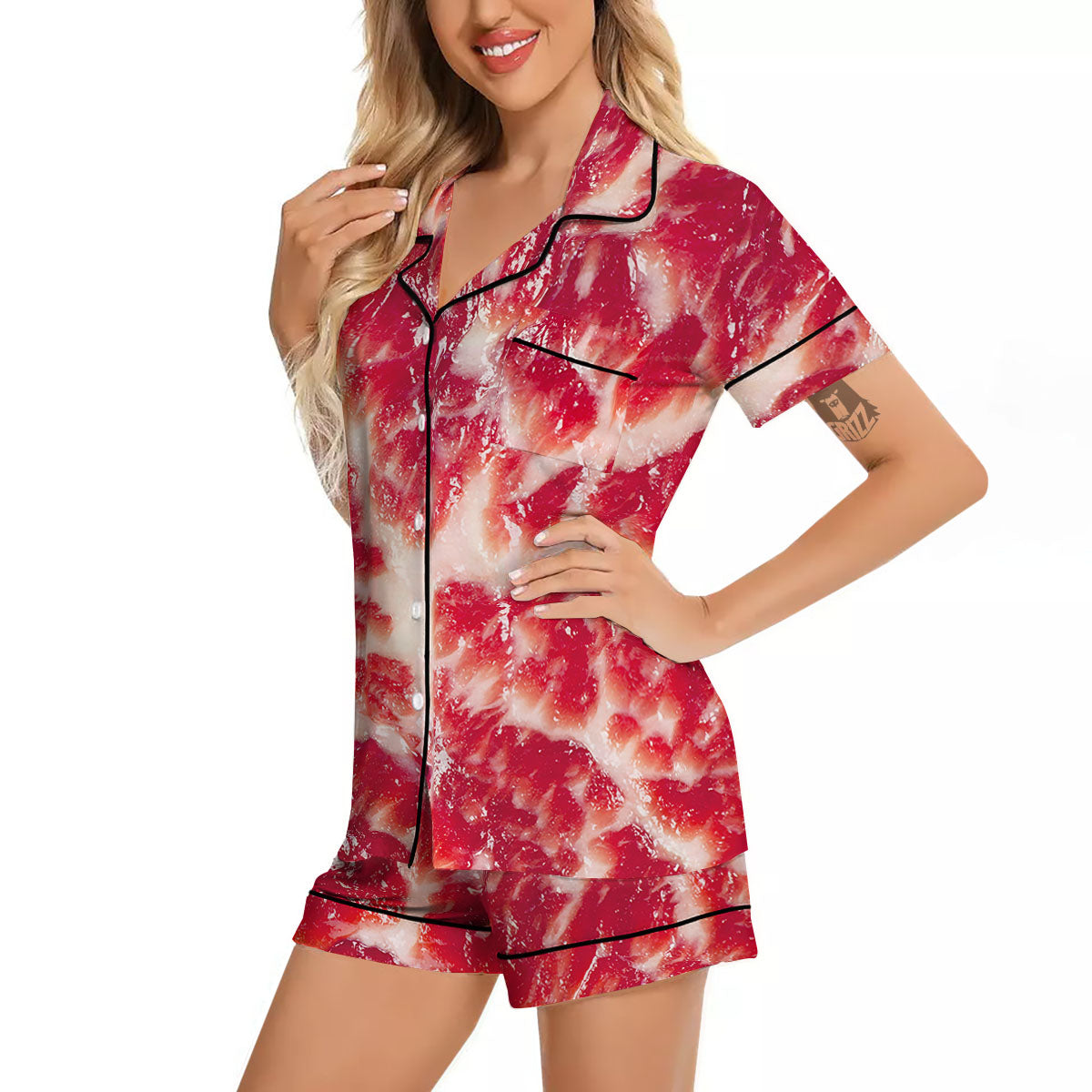 Fresh Meat Print Women Silk Pajamas-grizzshop