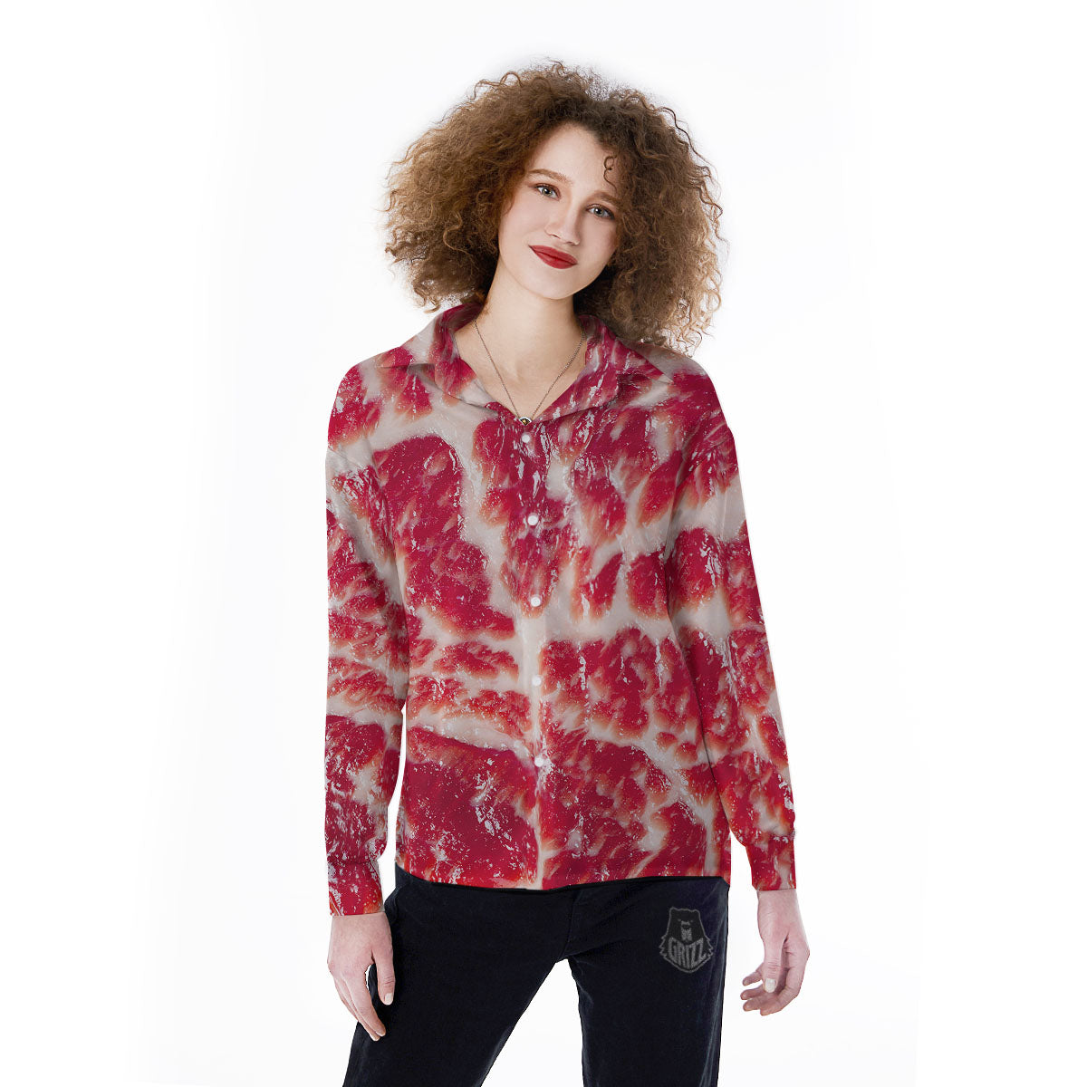 Fresh Meat Print Women's Long Sleeve Shirts-grizzshop