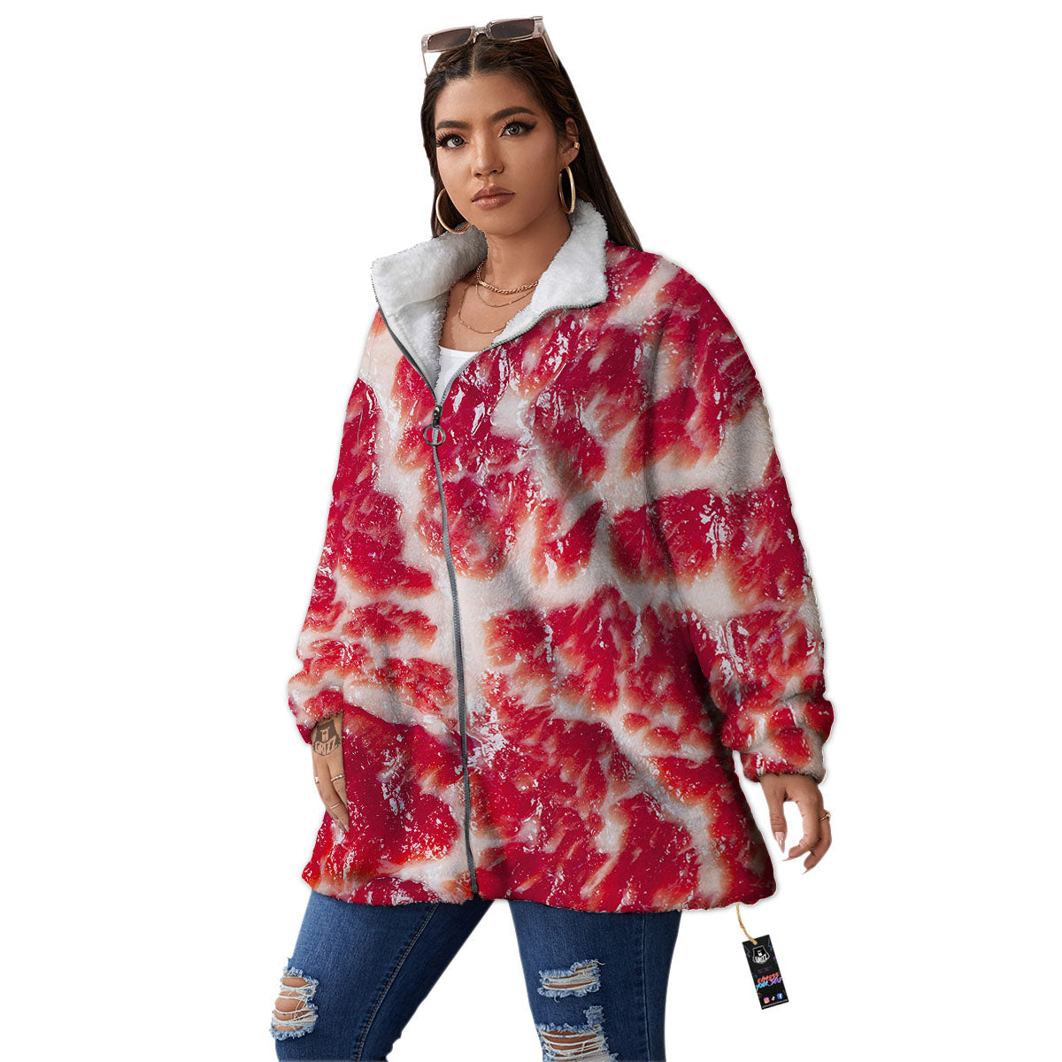 Fresh Meat Print Women's Sherpa Jacket-grizzshop
