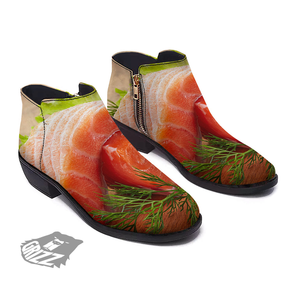Fresh Salmon Print Ankle Boots-grizzshop