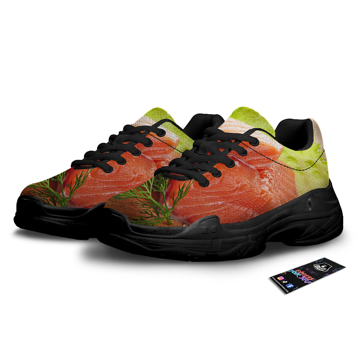 Fresh Salmon Print Black Chunky Shoes-grizzshop