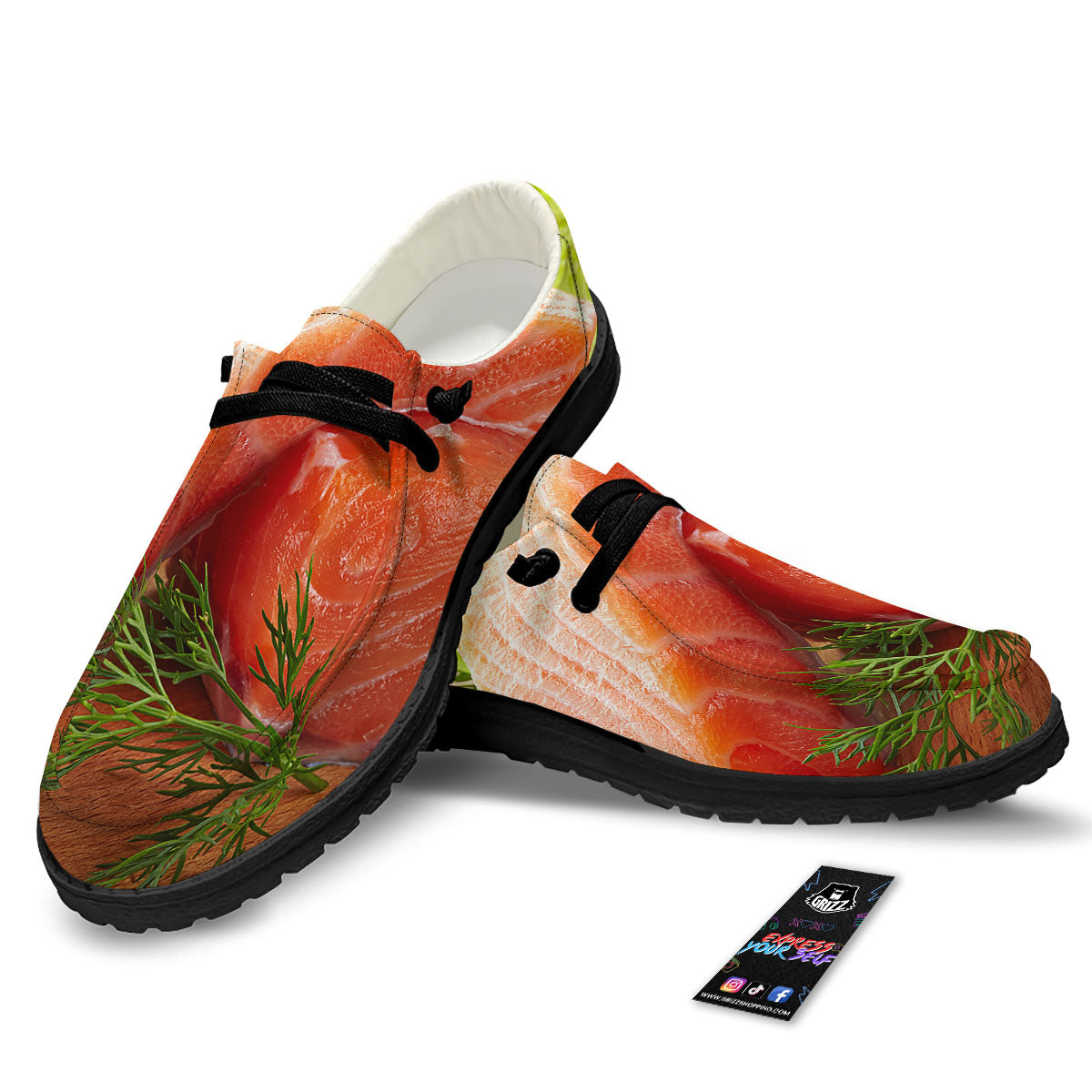 Fresh Salmon Print Black Loafers-grizzshop